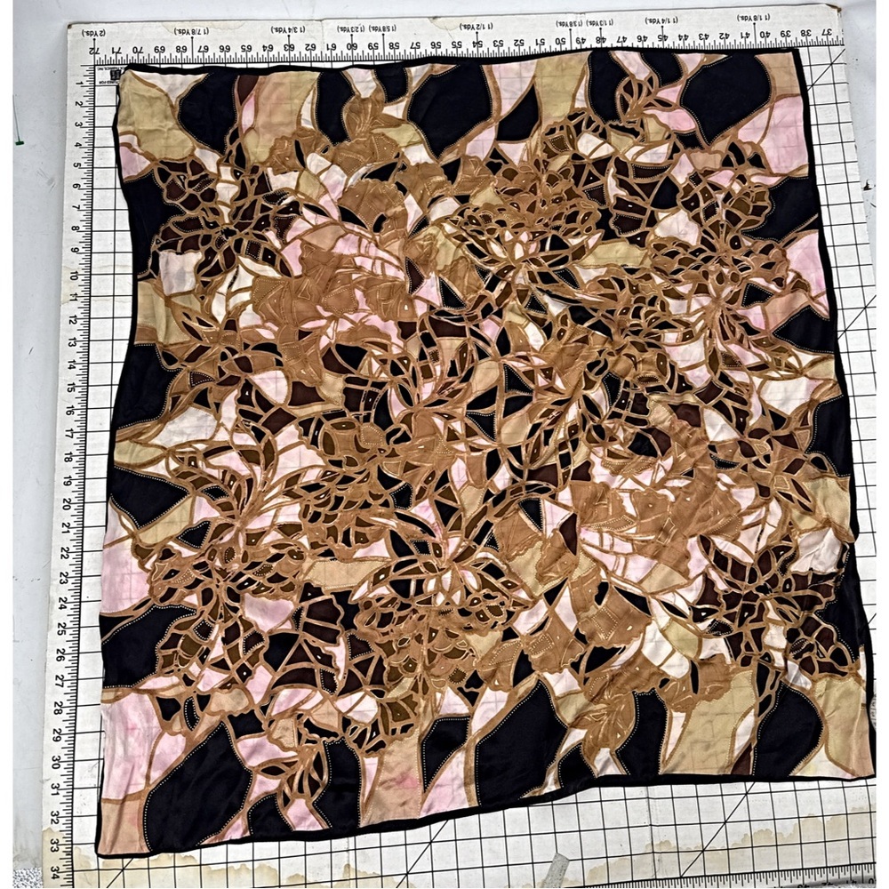 Silk Palace 100% silk Floral Cutout patchwork Scarf brown pink tan gold color